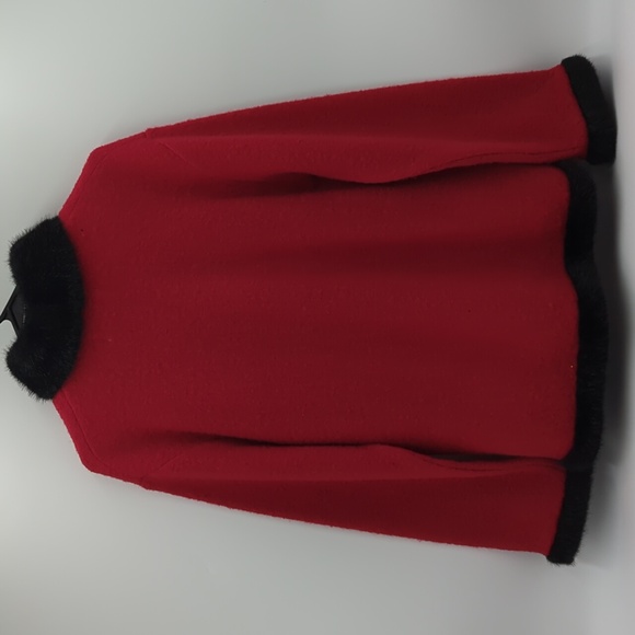 Vintage Lisa International Boiled Wool Jacket Faux Fur Medium Red Zip Up Women's - Picture 7 of 11